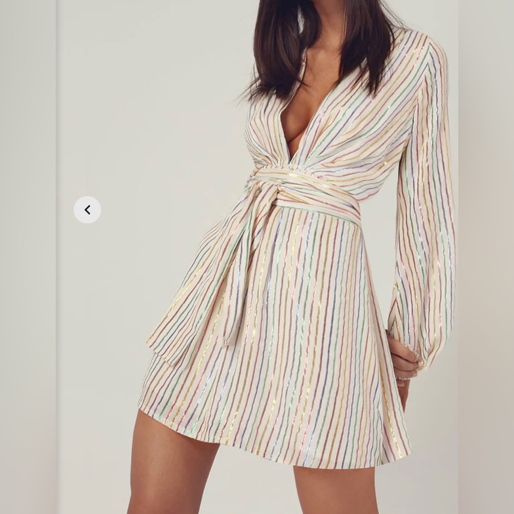 Melissa Obadash LOOK 1 BLOUSON SLEEVE MINI DRESS MULTI STRIPE SzM